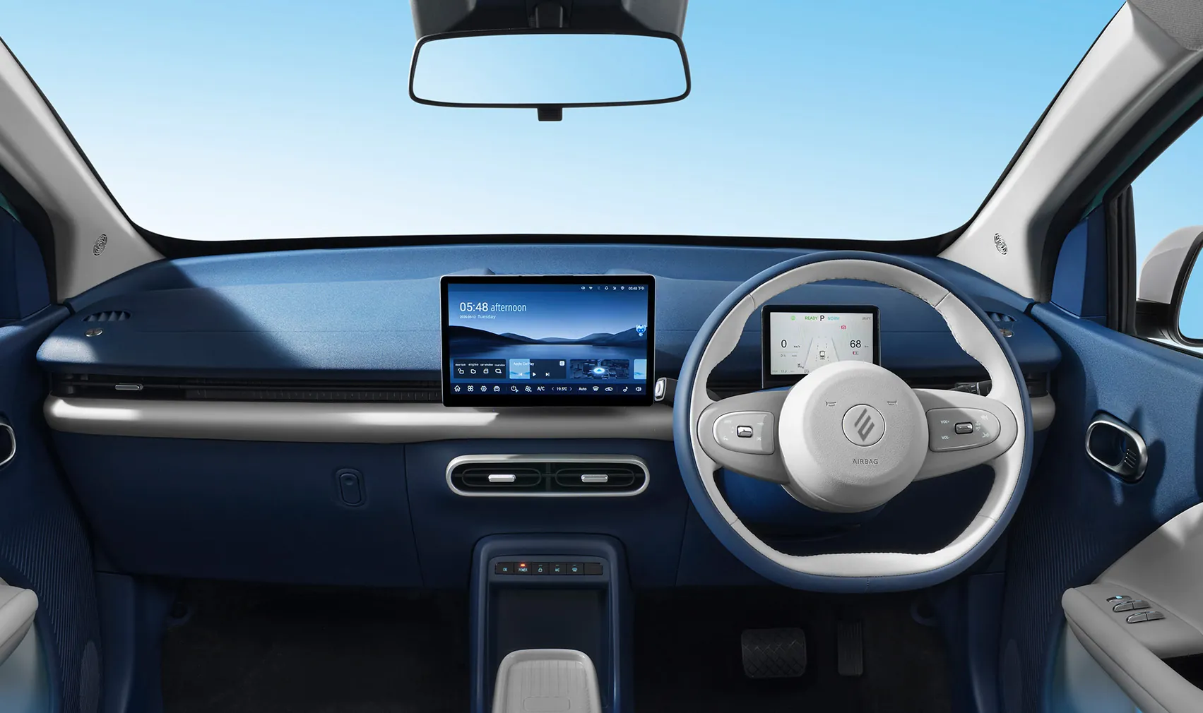 JMEV EV3 dashboard with 10.1-inch touchscreen and digital instrument cluster